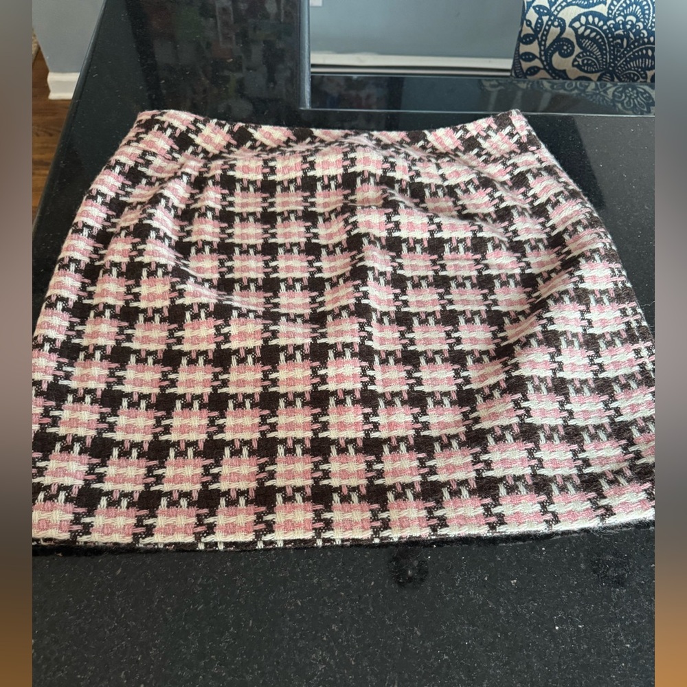 LOFT Pink and Brown tweed Checkered Mini Skirt - Picture 6 of 6